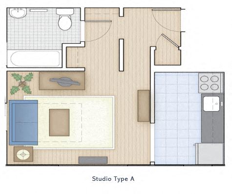 Floor plan for studio, 1 bath, 300 sqft